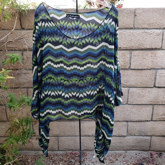 One Size XL 1X women FOR LOVE & LEMON shirt boho semi-sheer - Picture 8 of 8